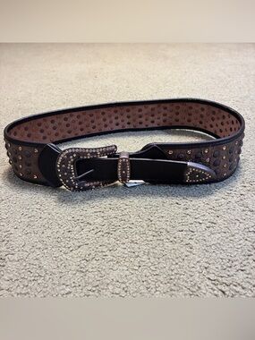 Sweetgrass Brown Wide Leather Belt Western Studded Buckle Womens M/L
